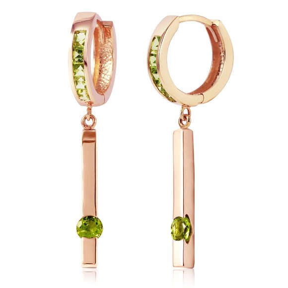14K. GOLD HUGGIE EARRINGS WITH DANGLING PERIDOTS - Picture 2 of 6